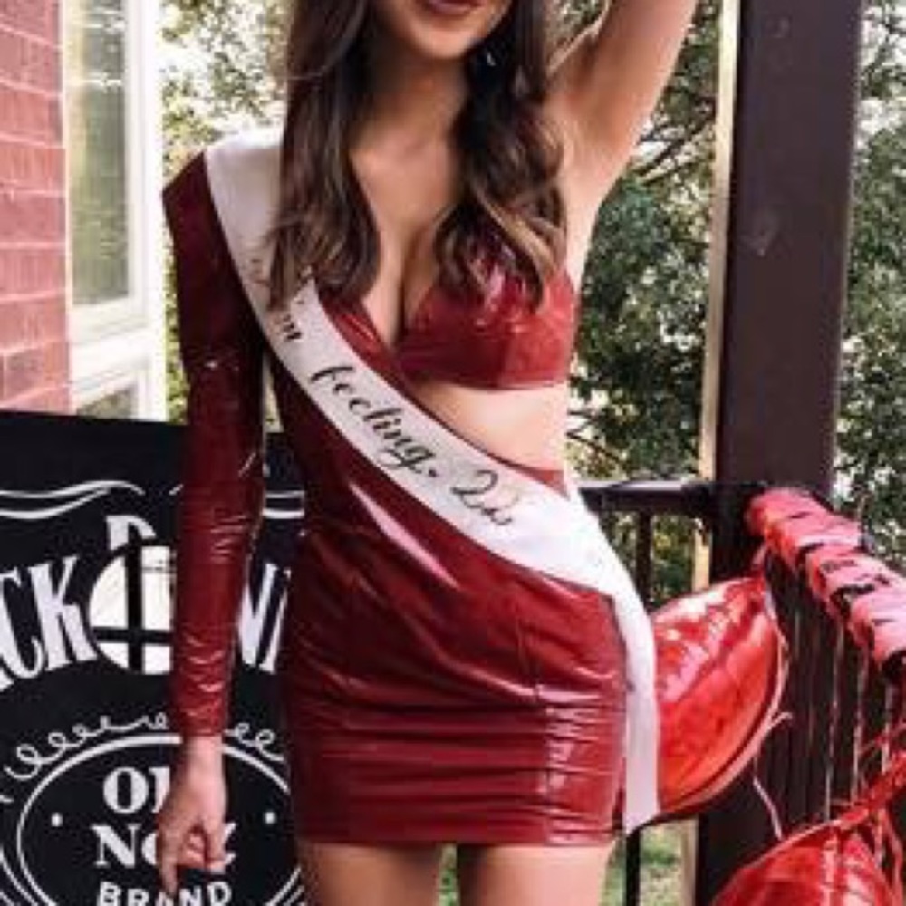 Red faux leather dress